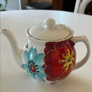 Floral Ceramic Teapot - Red and Blue